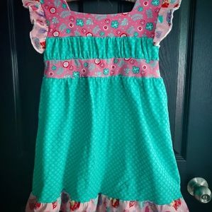 Jelly the Pug dress, Girl's Size 8, Teal Green and Pink with mermaid theme